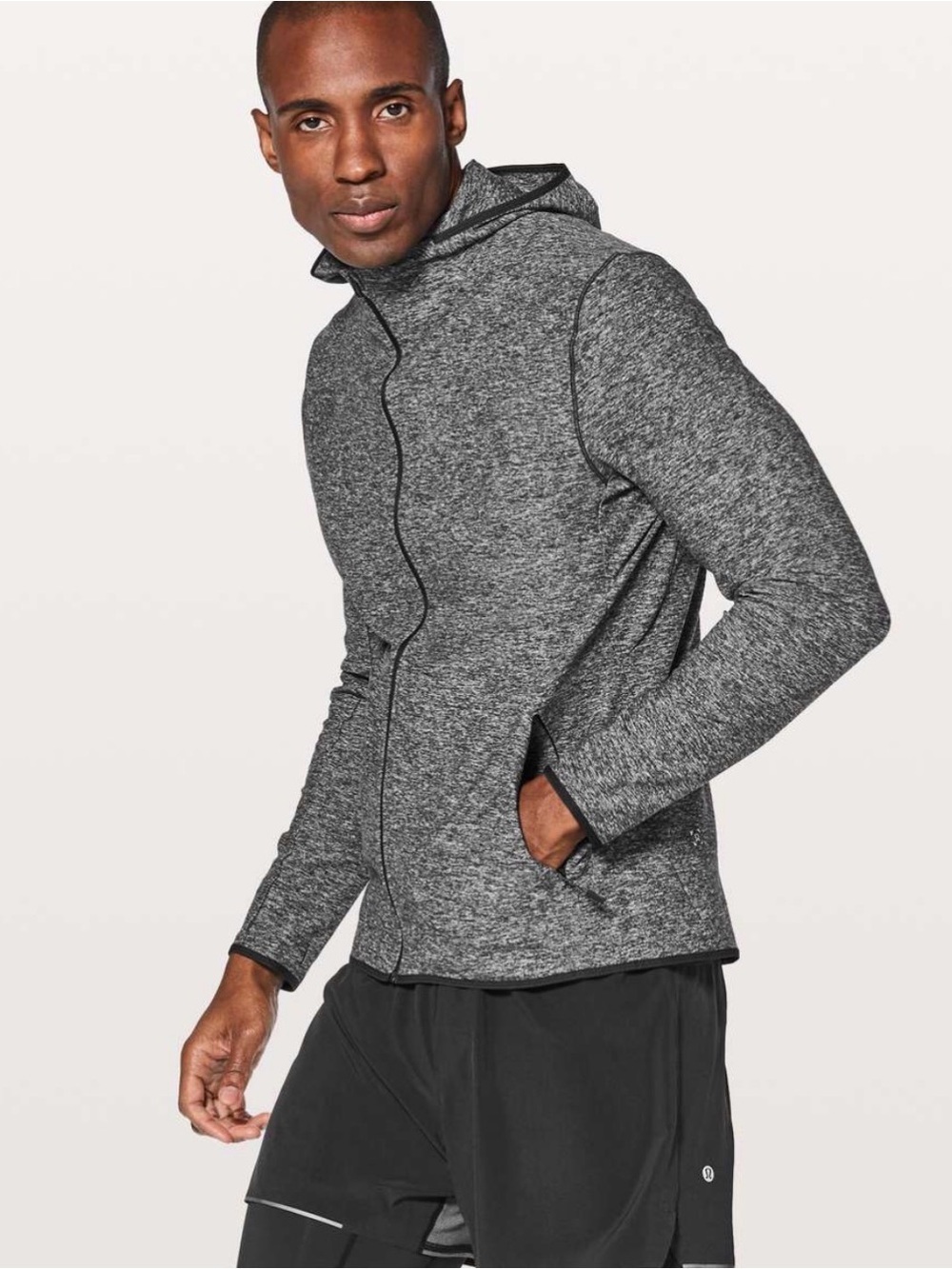 Lululemon Men's Size XS Surge Warm Full Zip Jacket Heathered Black Hooded Run